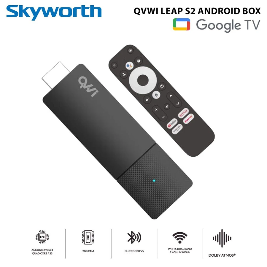 QVWi LEAP S2 Android TV Box – Smart Android Media Player | By SKYWORTH