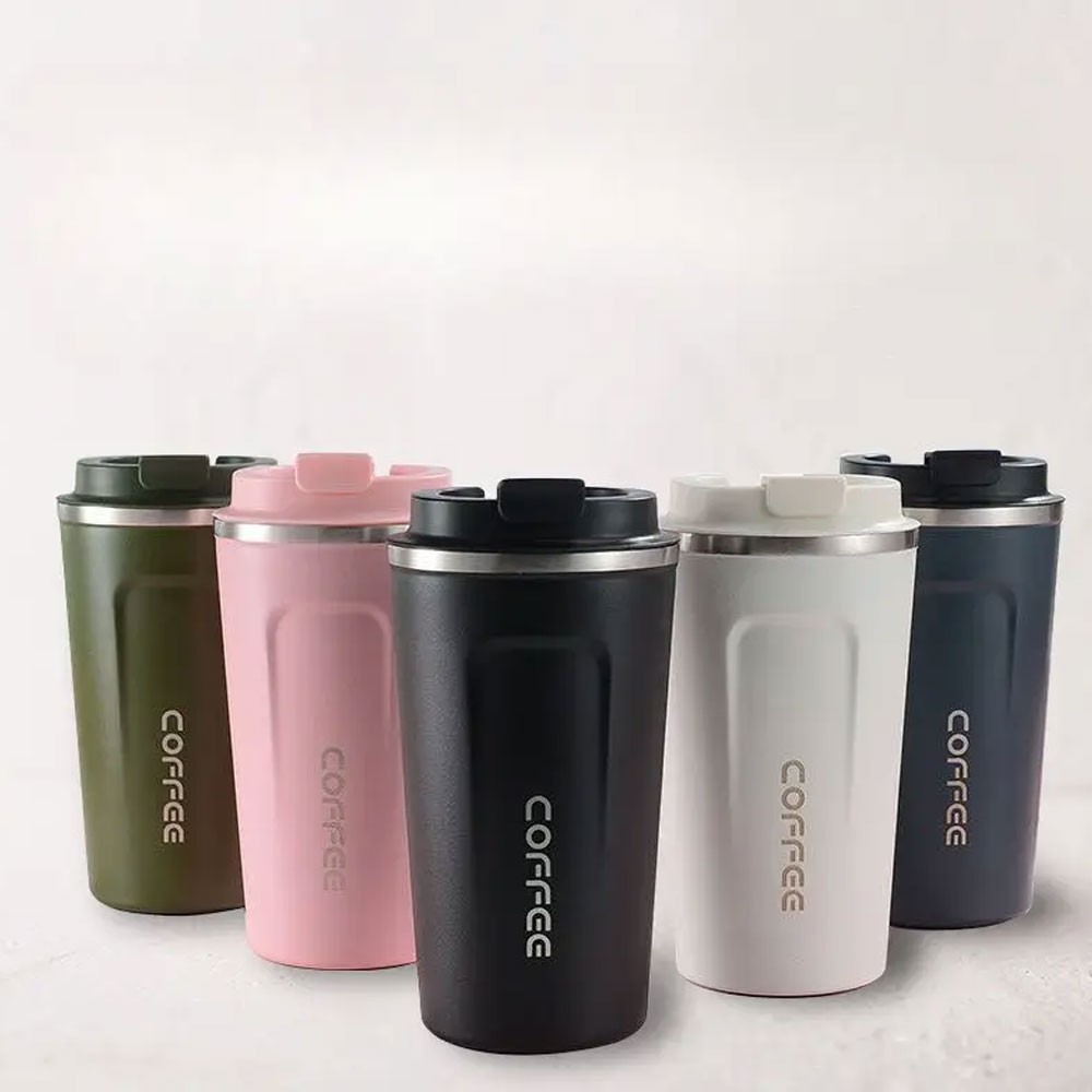 304 Stainless Steel Vacuum Insulated Coffee Cup with Handle – Hot & Cold Travel Convex Mug (Black / White / Blue / Pink / Green) 500 ml