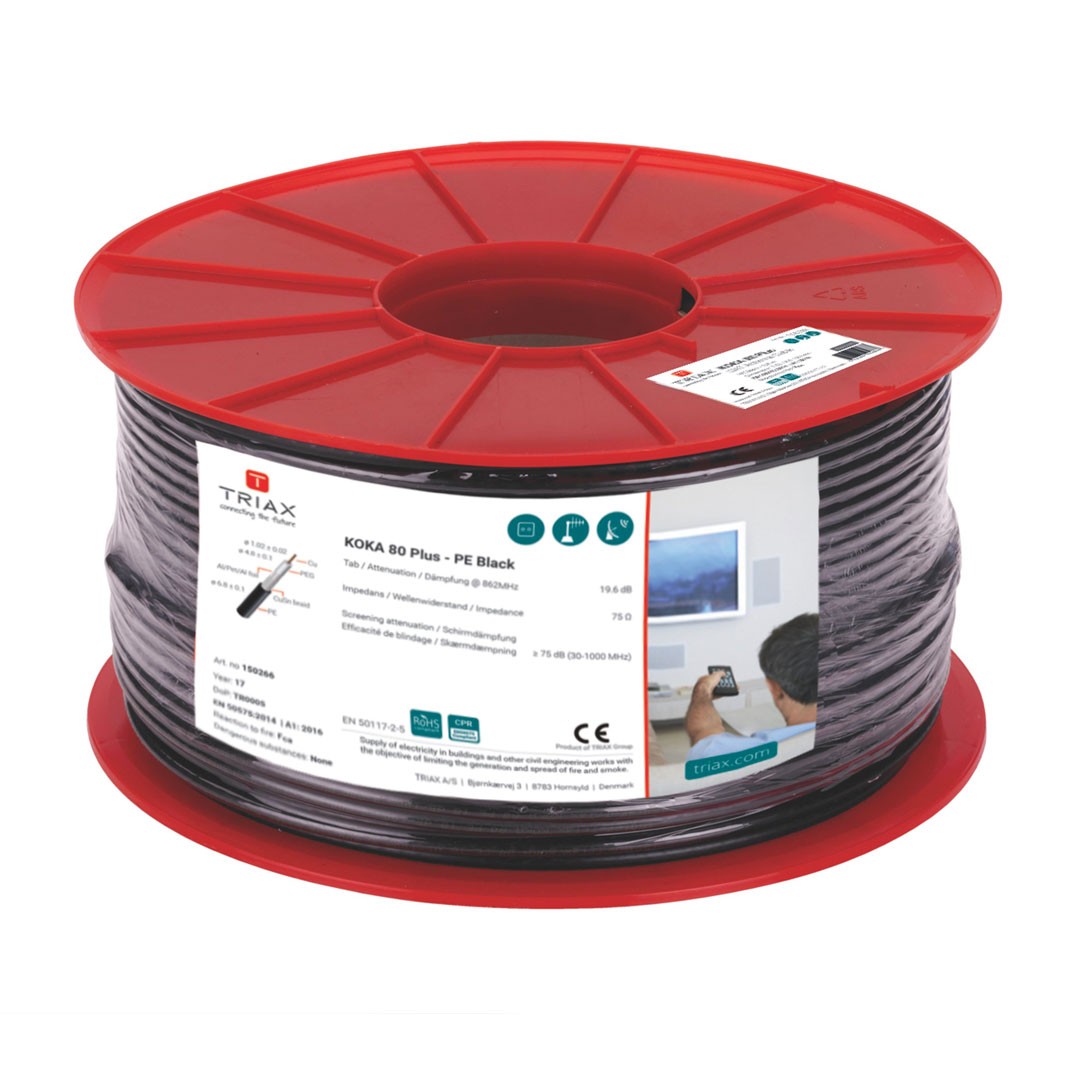 Triax Koka RG6-PVC Black 305m Reel – CCS Coax Satellite Cable