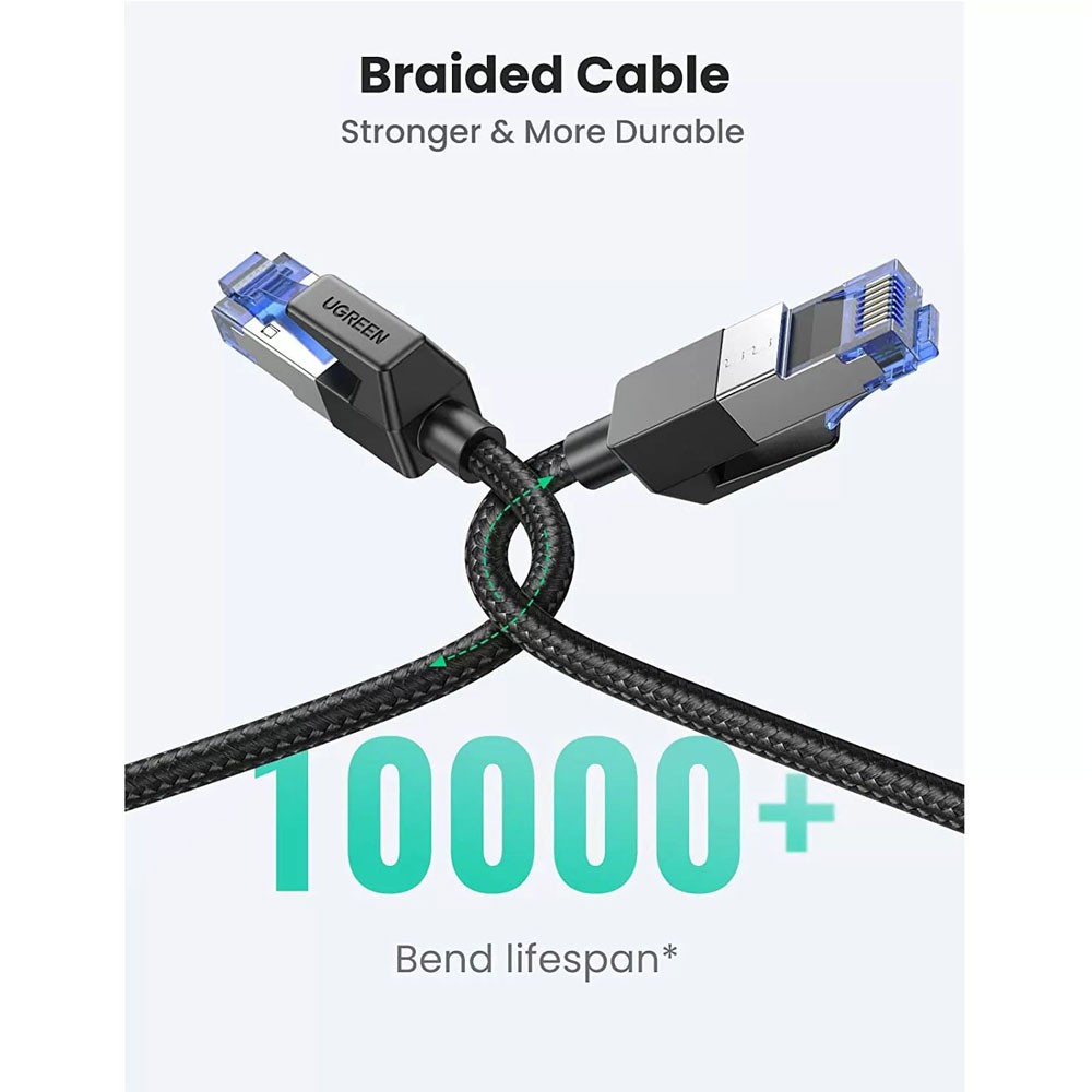 UGREEN CAT8 Shielded Round Ethernet Cable with Braided Modular Plugs – 1M to 50M | 40Gbps High-Speed LAN Cable